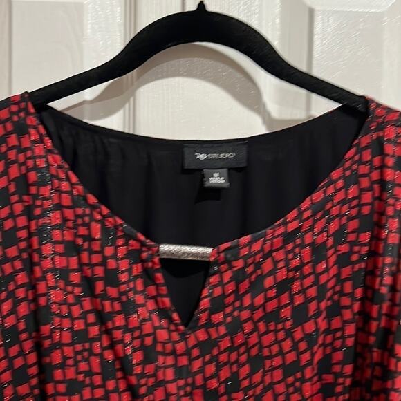 Ab Studio Short Sleeve Metallic Blouson Top Red MediumLike new wor… - Picture 2 of 6